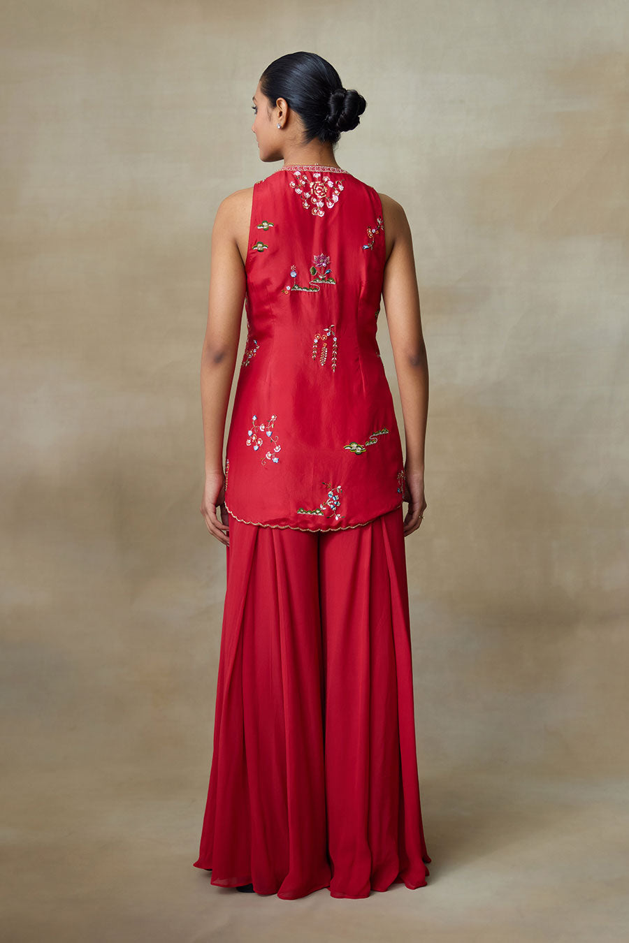 Sindoori Red Puffin Embroidered Top & Pant Co-Ord Set