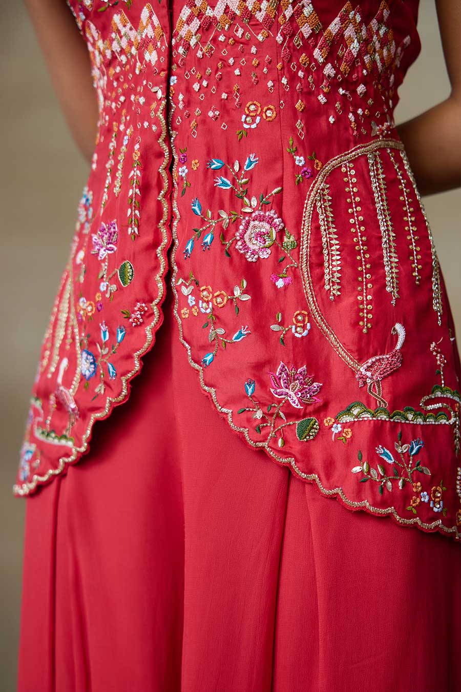 Sindoori Red Puffin Embroidered Top & Pant Co-Ord Set