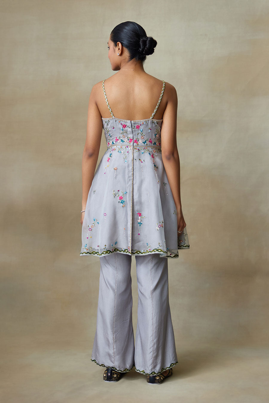 Grey Fancoin Embroidered Kurta & Pant Set