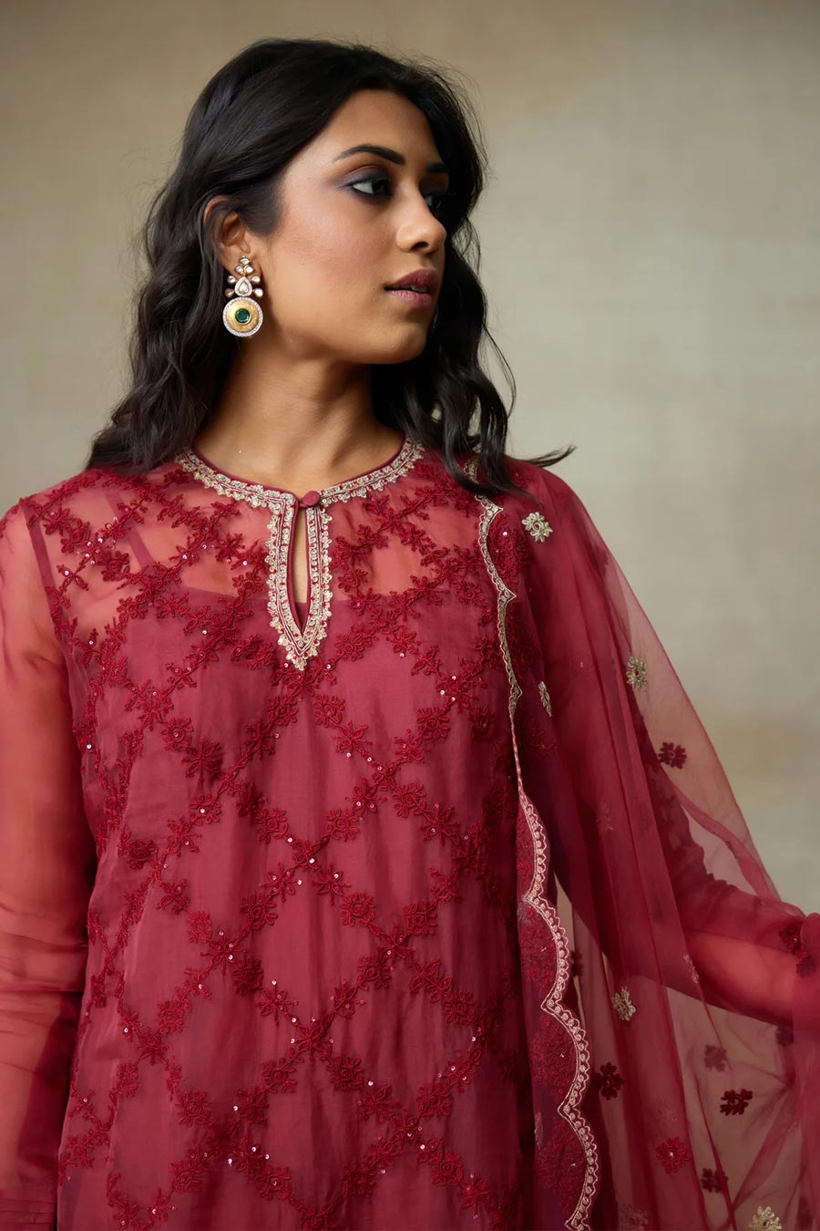 Red Rose Embroidered Kurta Set