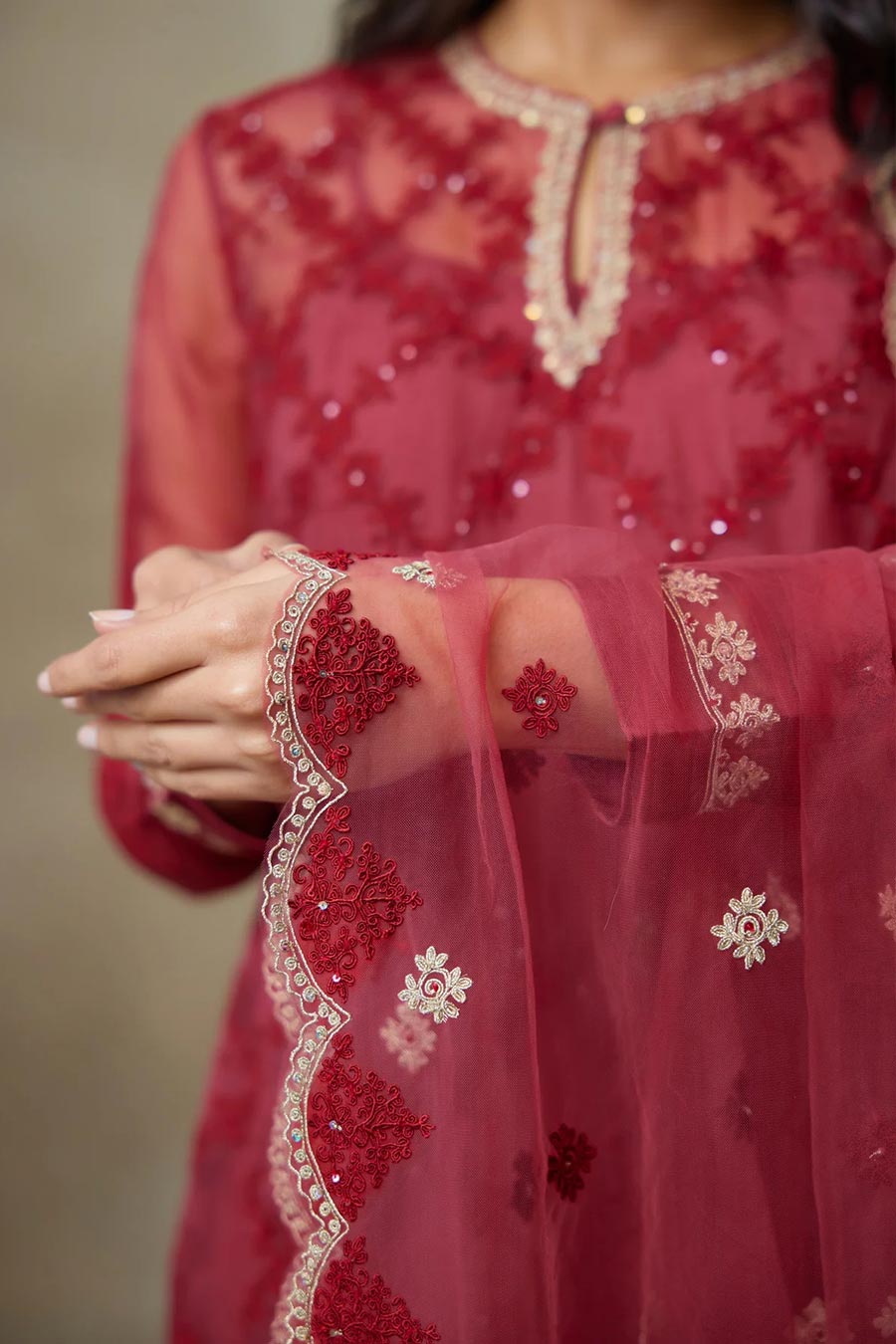 Red Rose Embroidered Kurta Set