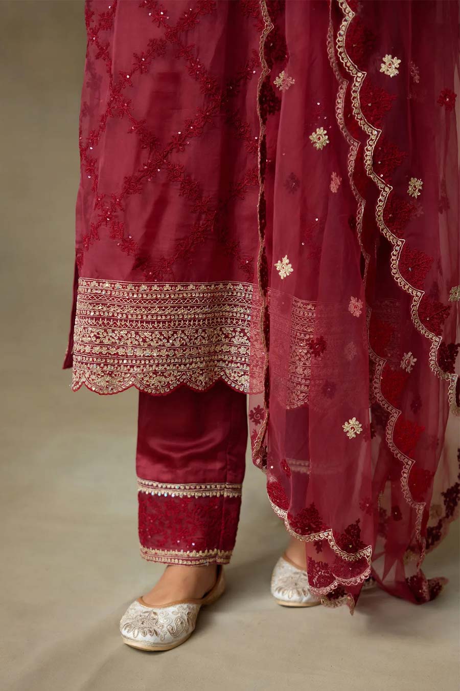 Red Rose Embroidered Kurta Set