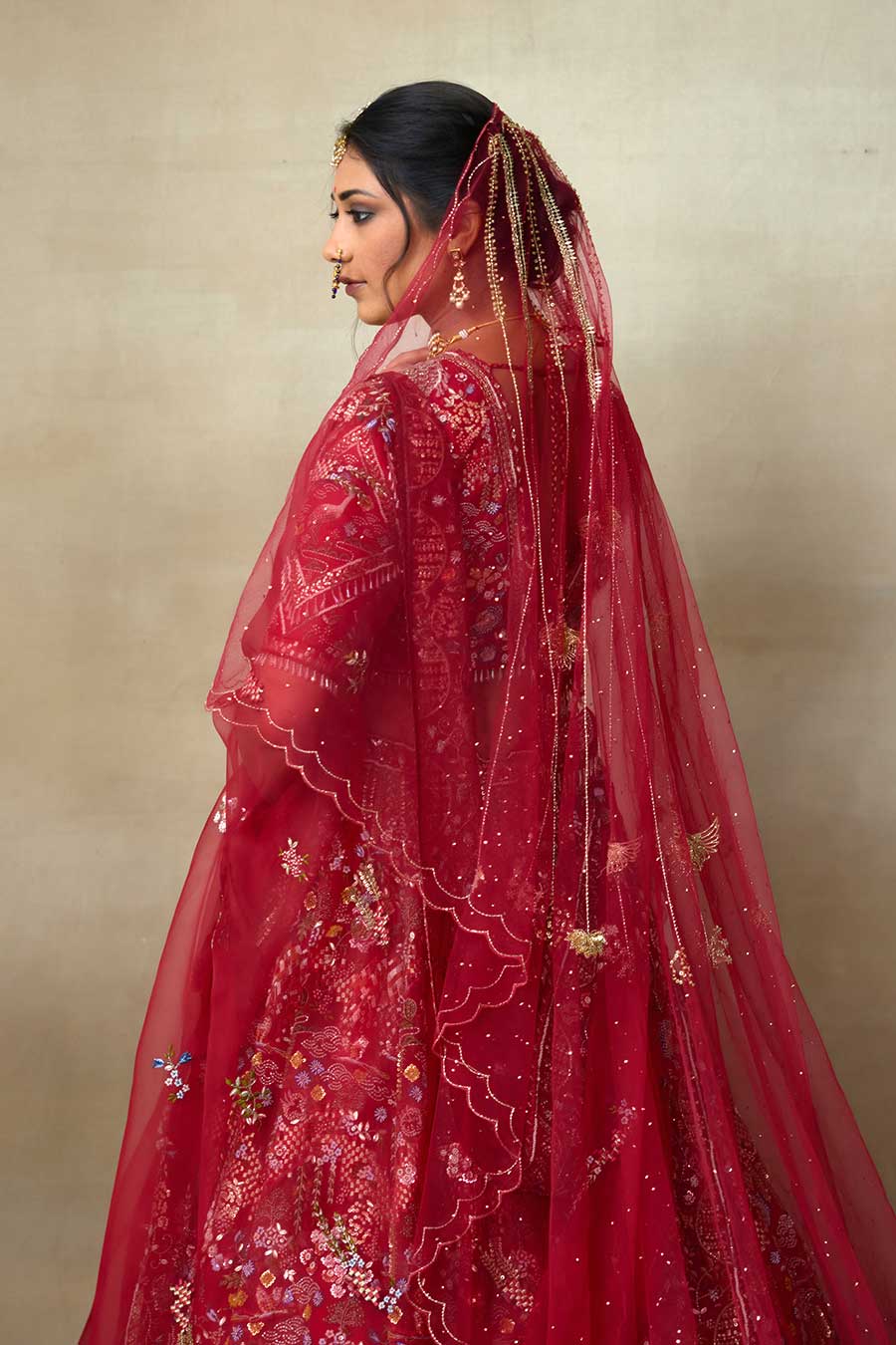 Sindoori Red Lovebirds Embroidered Lehenga Set