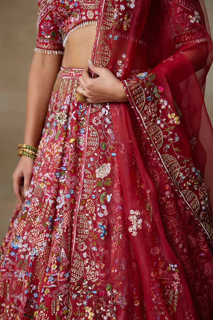 Sindoori Red Lovebirds Embroidered Lehenga Set