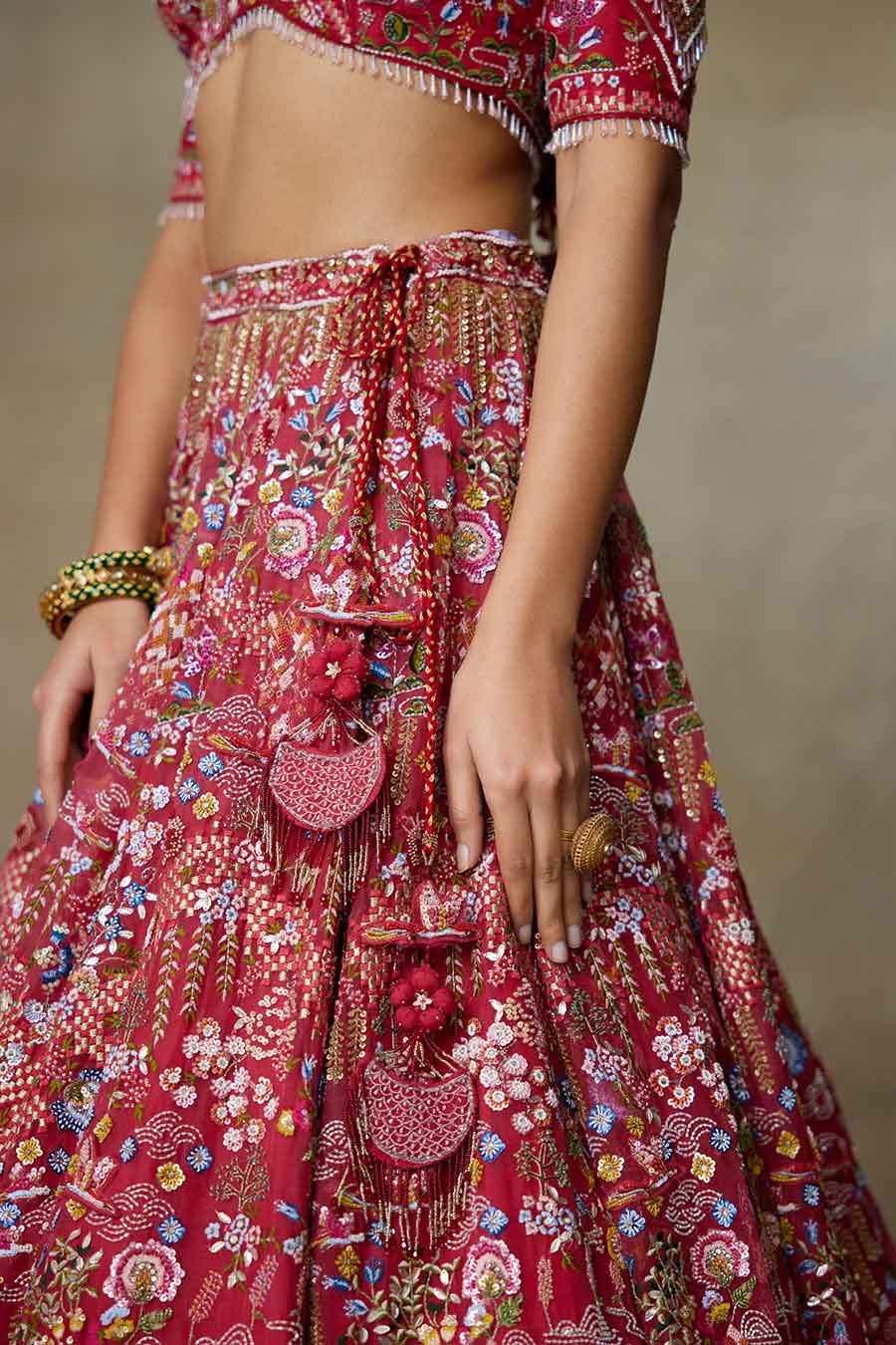 Sindoori Red Lovebirds Embroidered Lehenga Set
