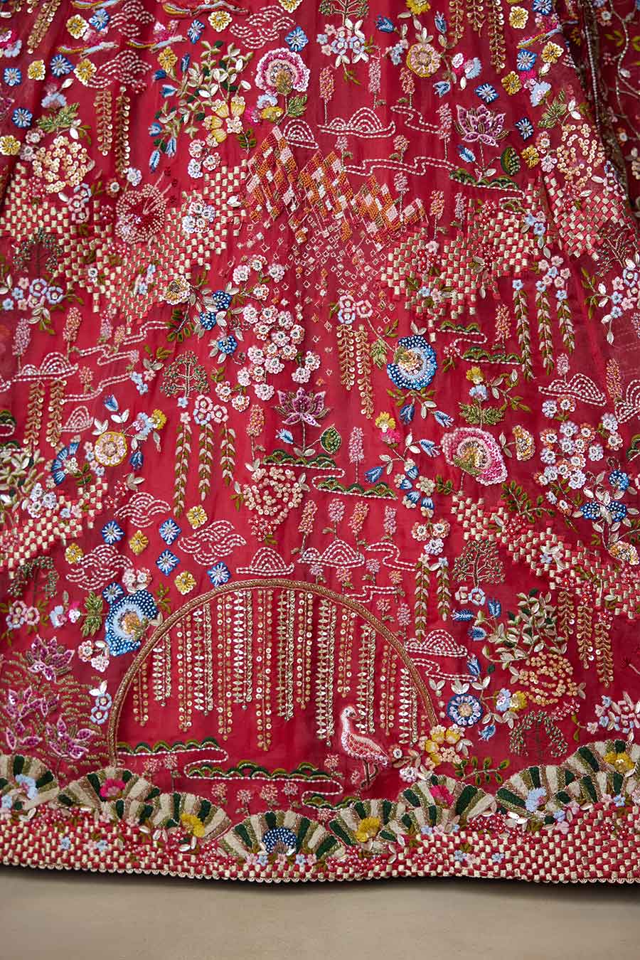 Sindoori Red Lovebirds Embroidered Lehenga Set