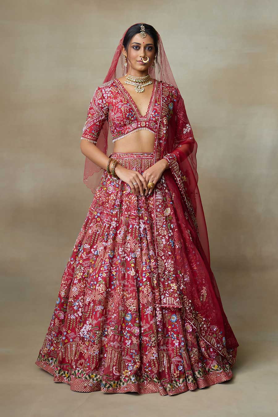 Sindoori Red Lovebirds Embroidered Lehenga Set