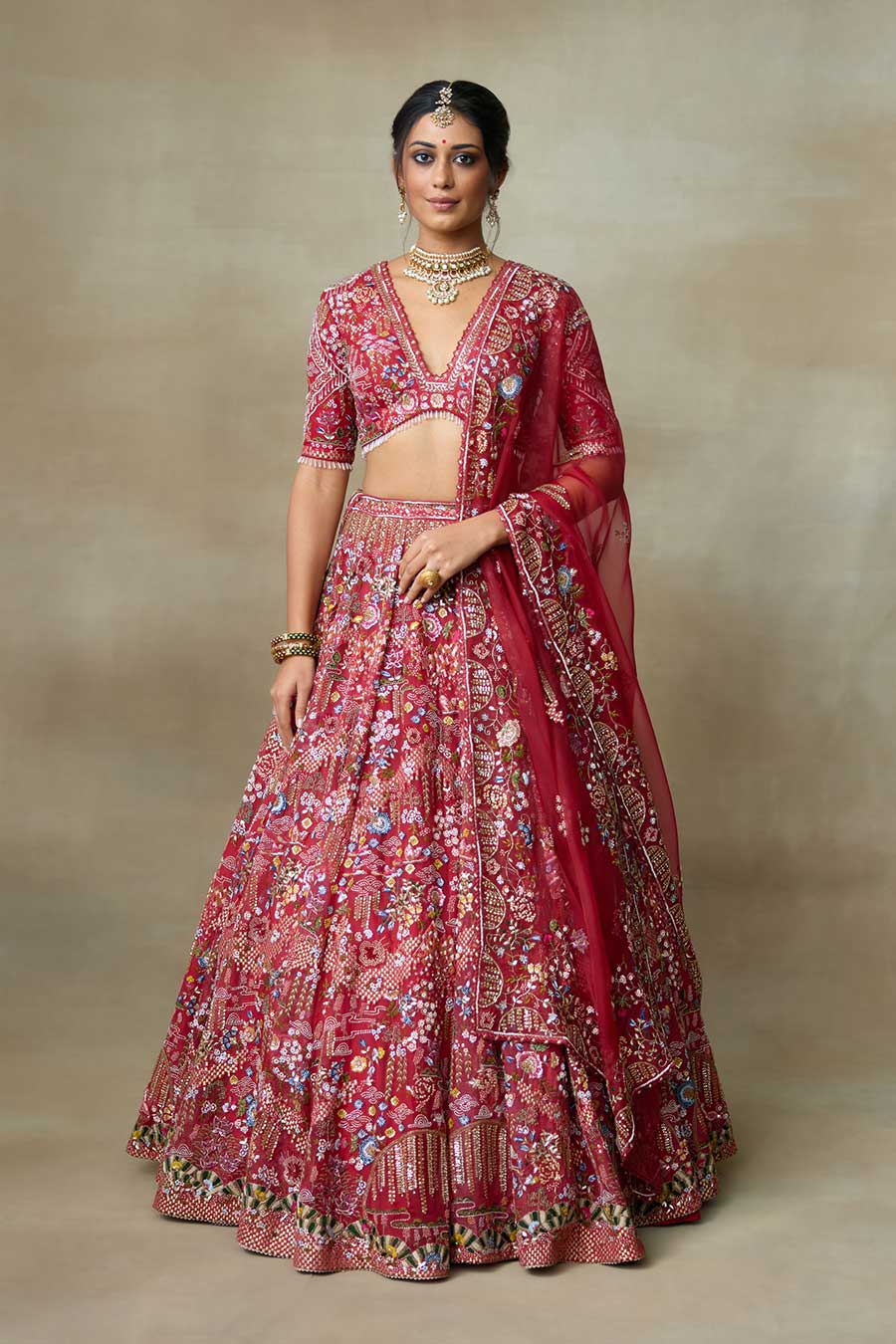 Sindoori Red Lovebirds Embroidered Lehenga Set