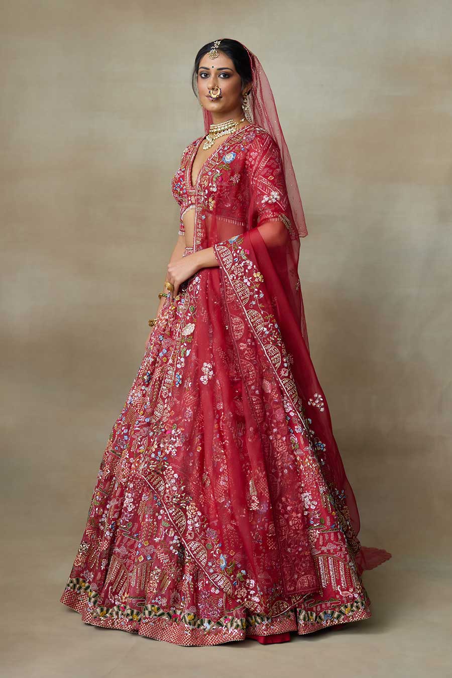 Sindoori Red Lovebirds Embroidered Lehenga Set