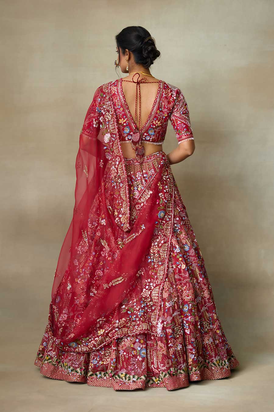 Sindoori Red Lovebirds Embroidered Lehenga Set