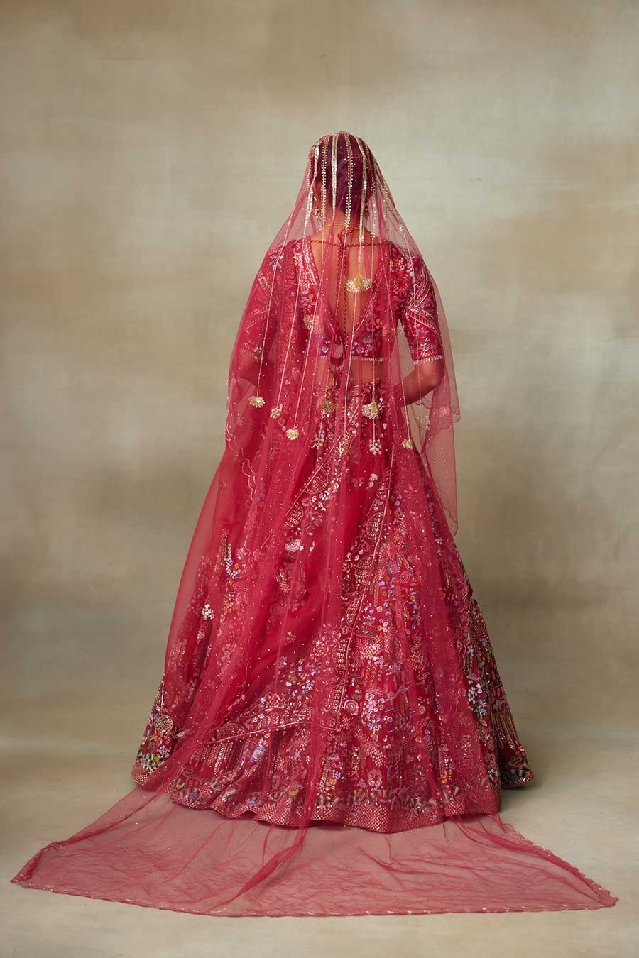 Sindoori Red Lovebirds Embroidered Lehenga Set