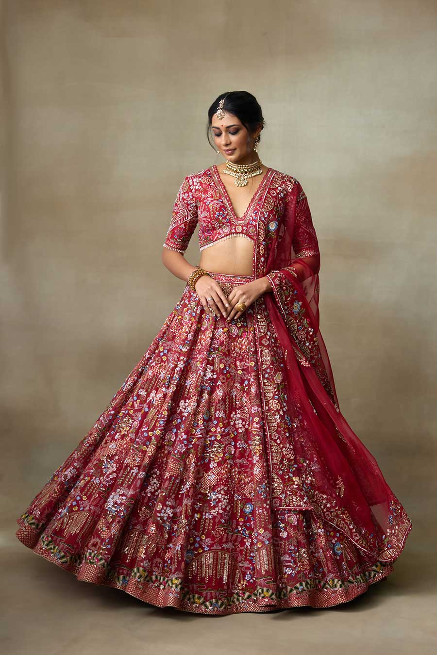 Sindoori Red Lovebirds Embroidered Lehenga Set
