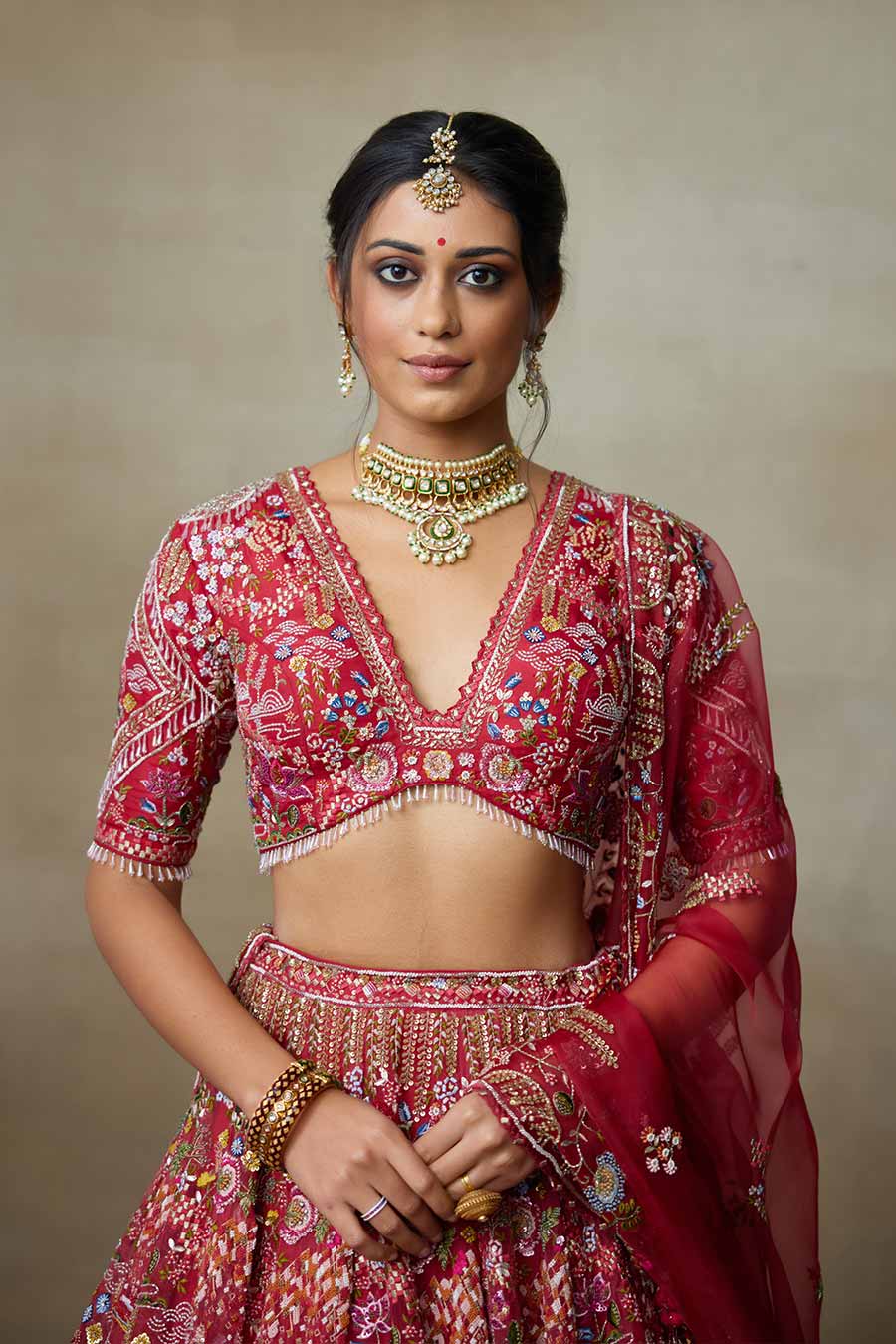 Sindoori Red Lovebirds Embroidered Lehenga Set