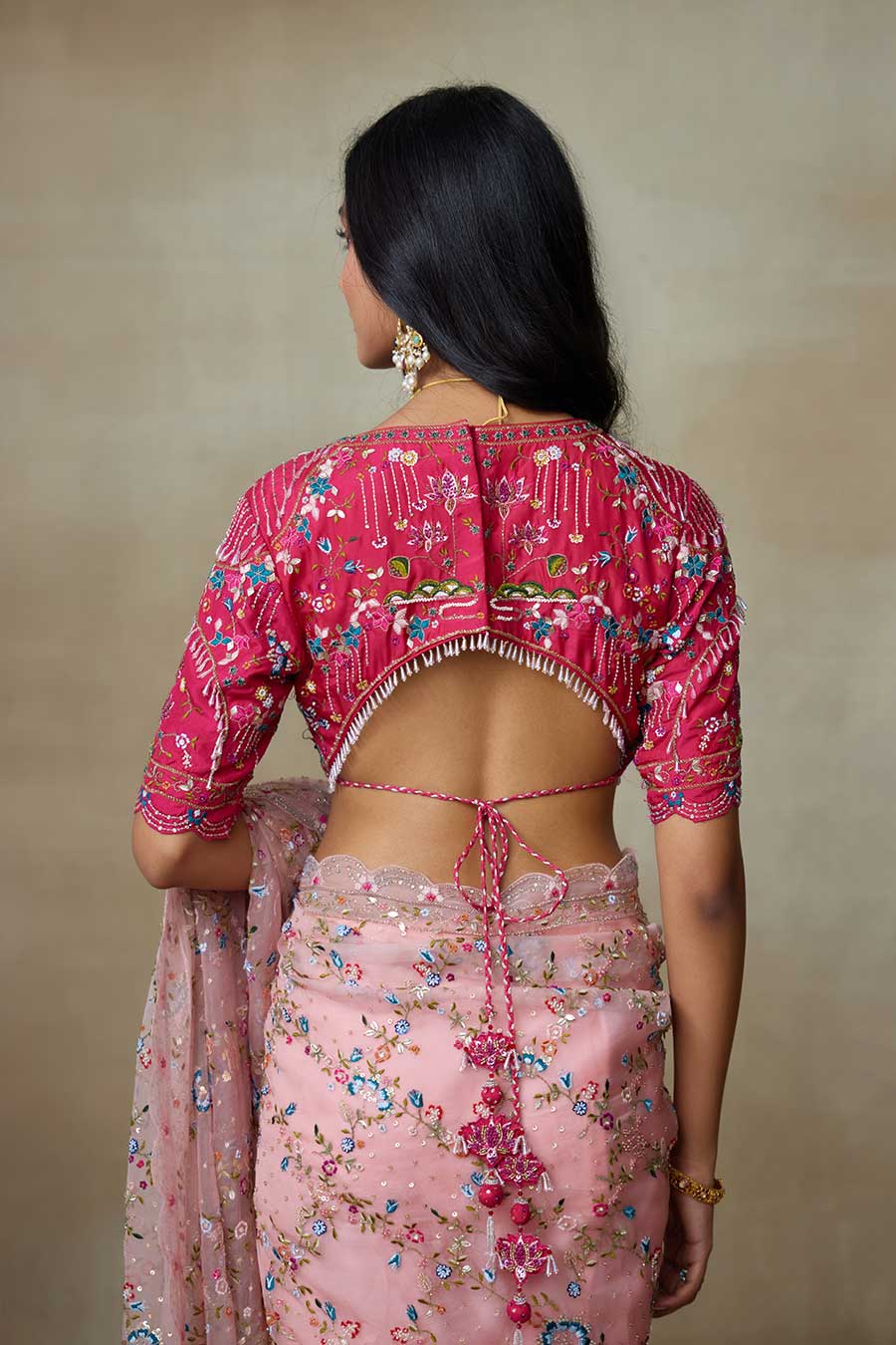Pink Falcon Embroidered Saree Set