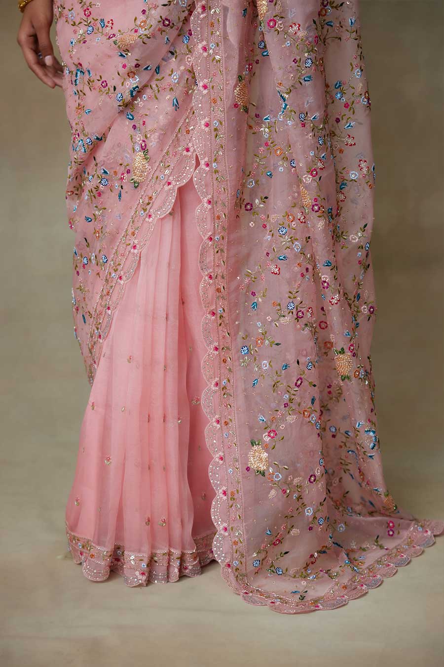 Pink Falcon Embroidered Saree Set