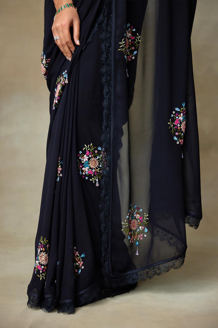 Black Twinkle Embroidered Saree Set