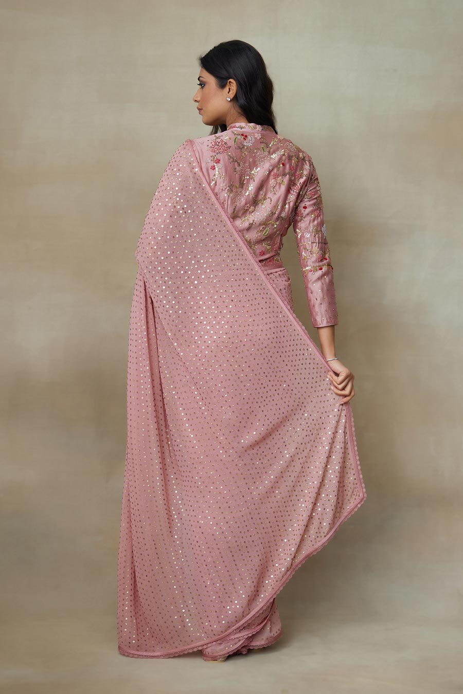 Pink Rangrez Embroidered Saree Set