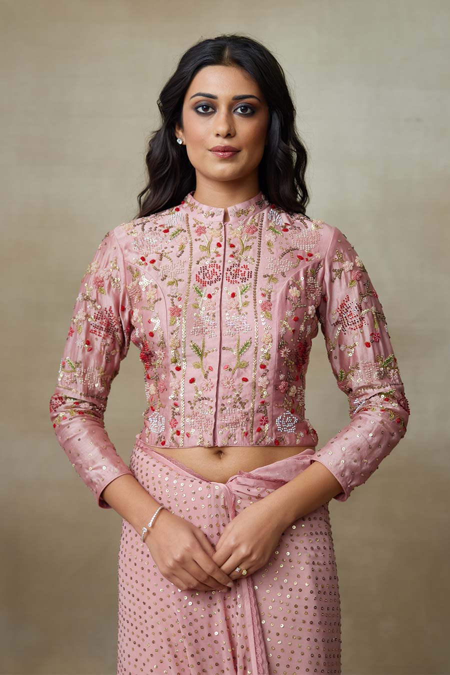 Pink Rangrez Embroidered Saree Set