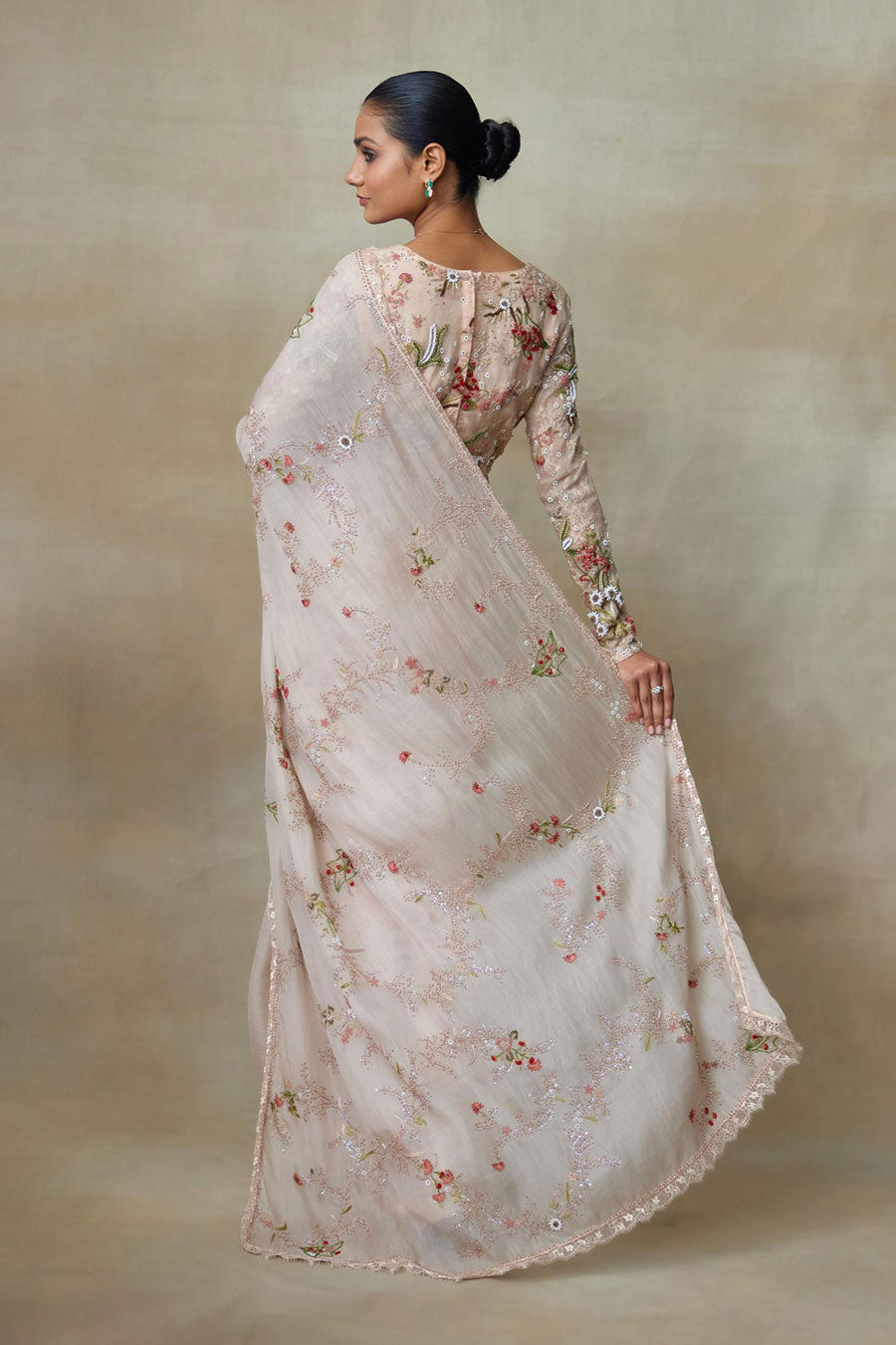 Rose Pink Embroidered Saree Set