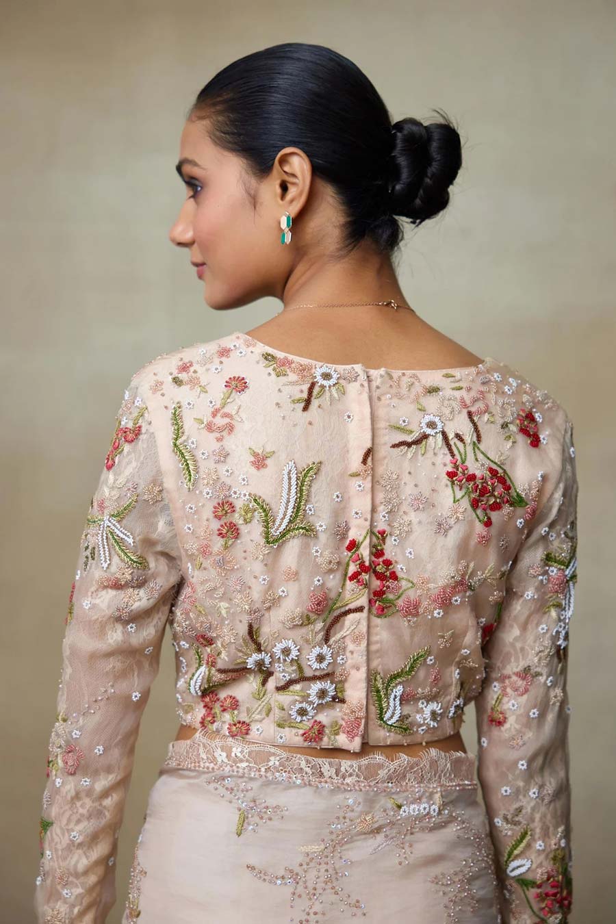 Rose Pink Embroidered Saree Set