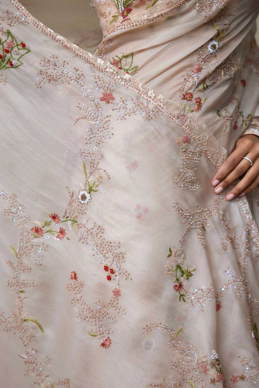 Rose Pink Embroidered Saree Set