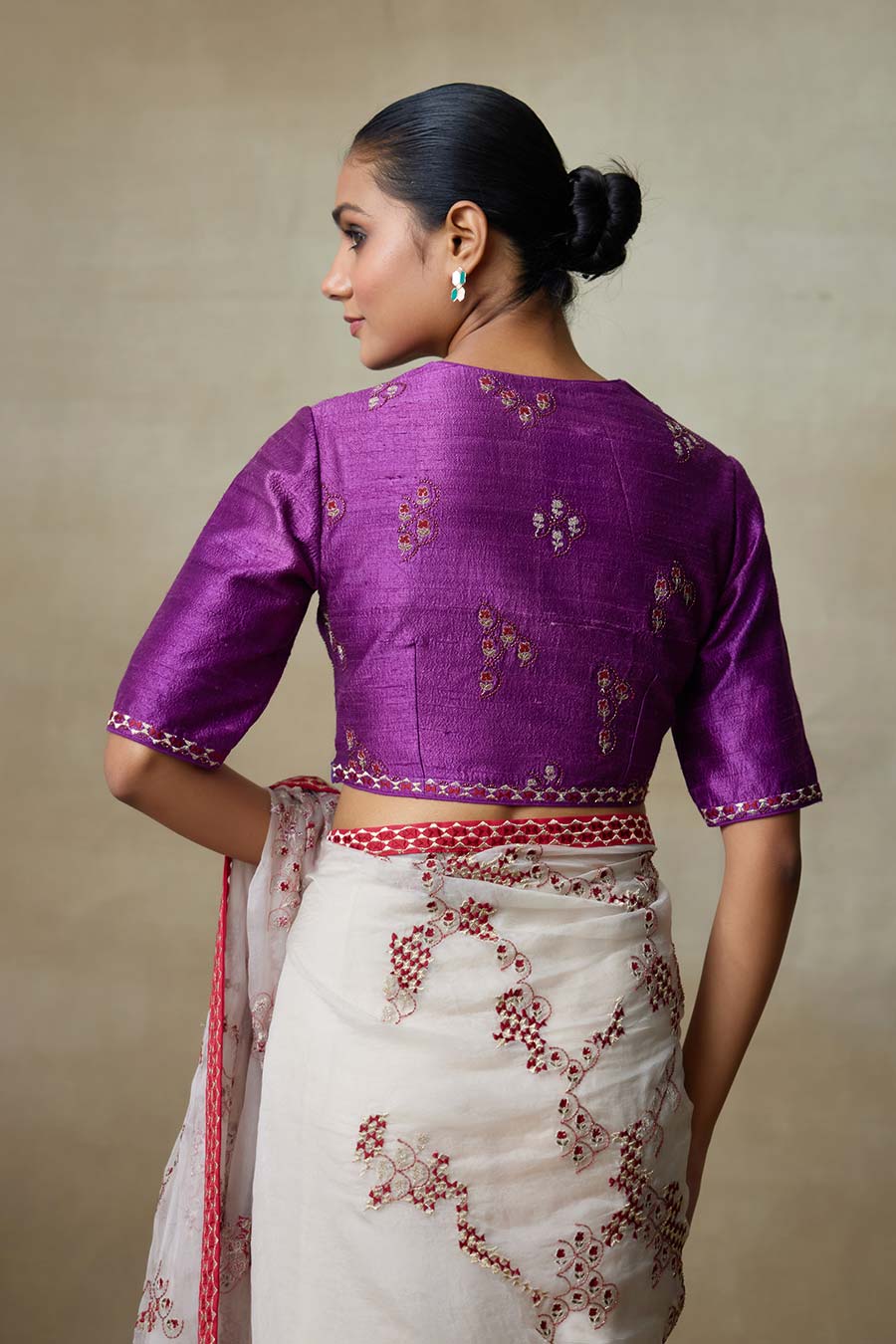 Blush & Purple Embroidered Saree Set