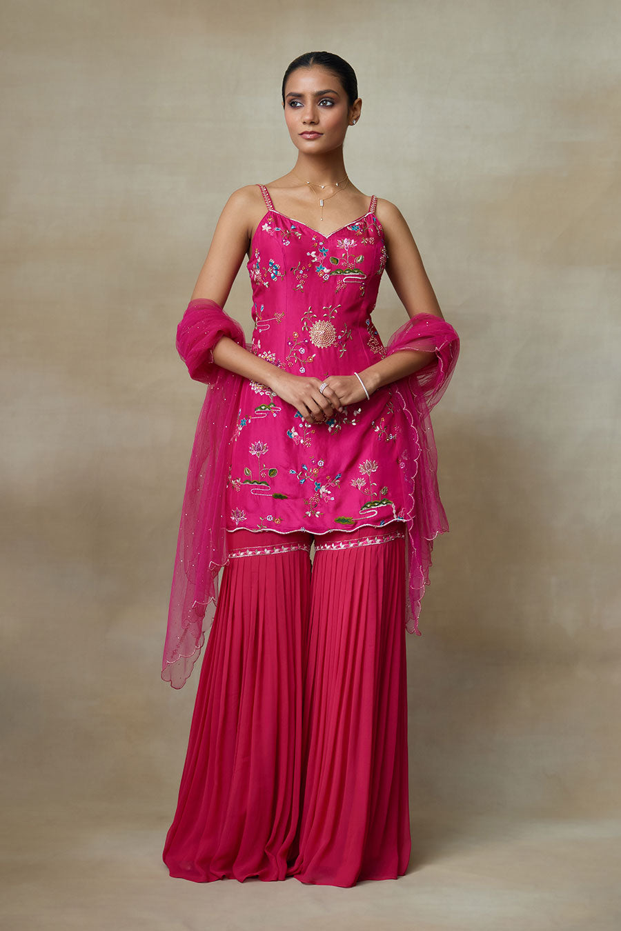 Queen Pink Raven Embroidered Sharara Set