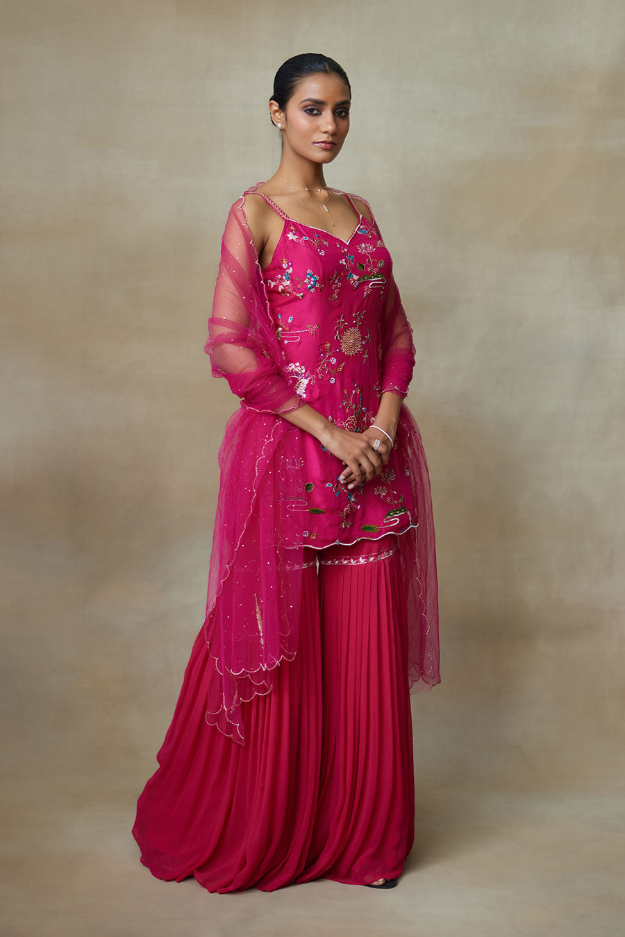 Queen Pink Raven Embroidered Sharara Set