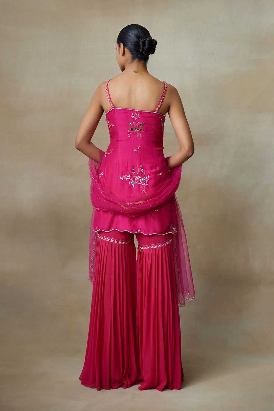 Queen Pink Raven Embroidered Sharara Set