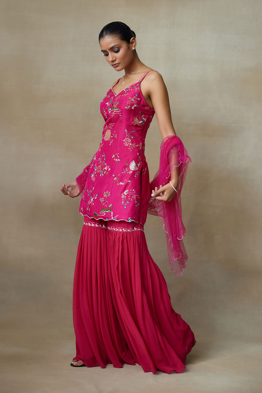 Queen Pink Raven Embroidered Sharara Set