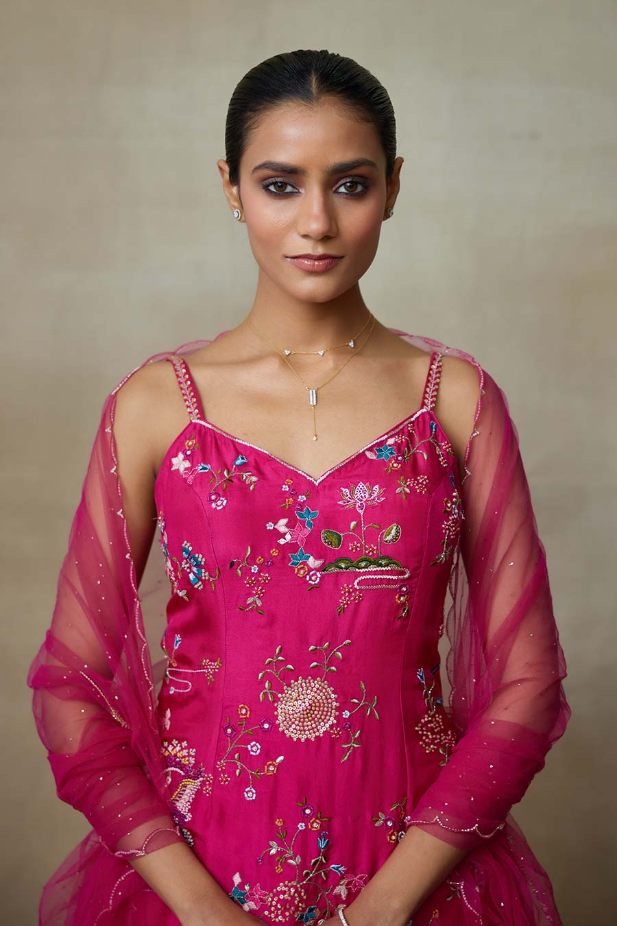 Queen Pink Raven Embroidered Sharara Set