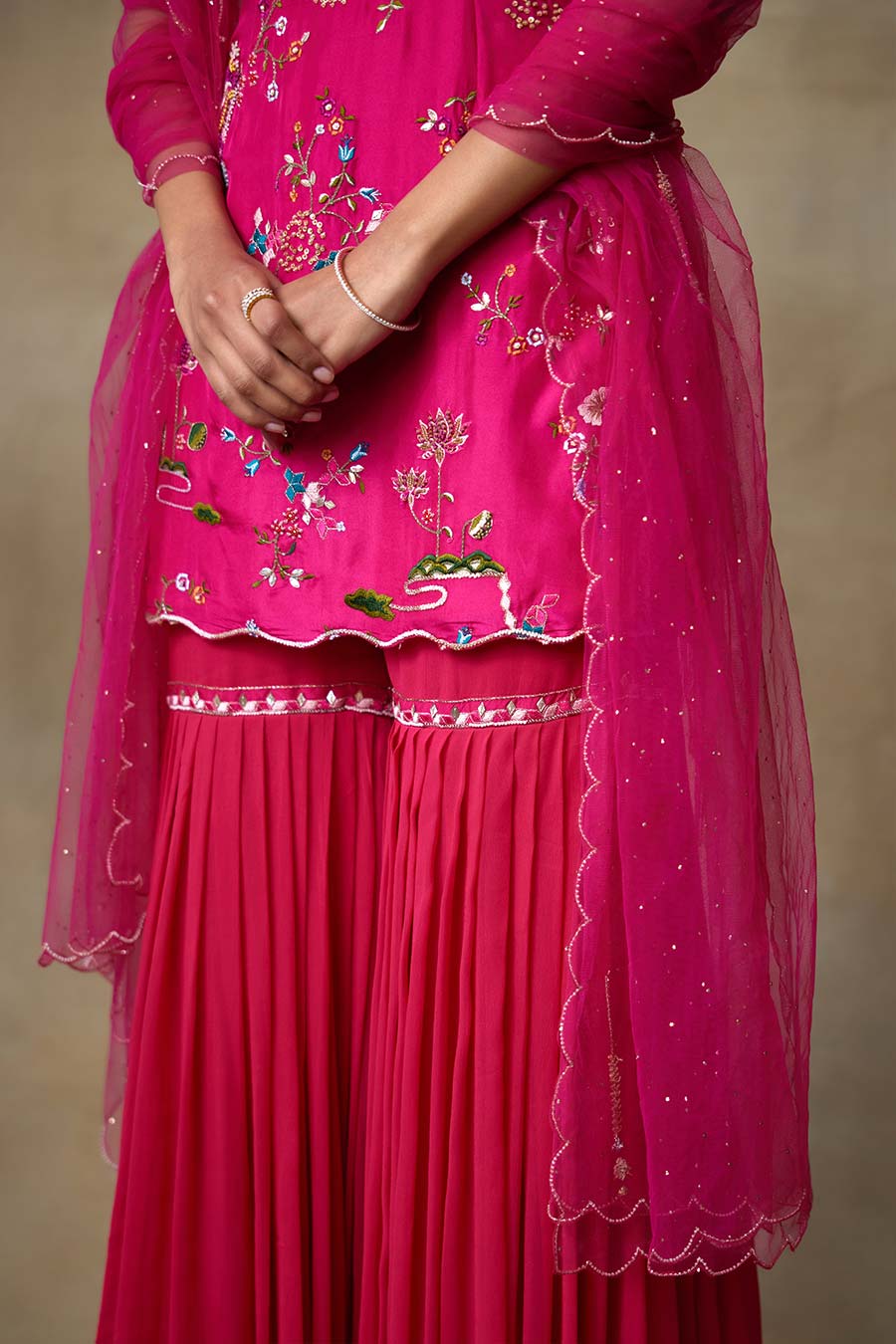 Queen Pink Raven Embroidered Sharara Set
