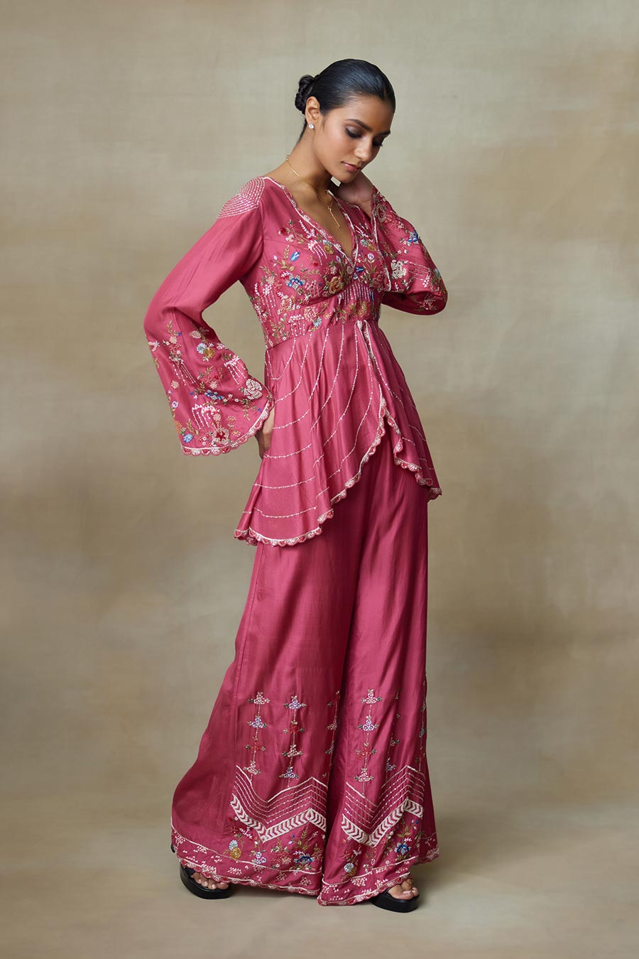 Rust Pink Lake Embroidered Top & Pant Co-Ord Set