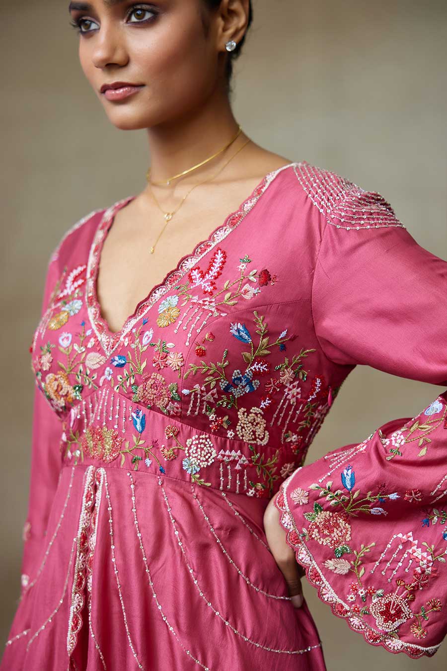 Rust Pink Lake Embroidered Top & Pant Co-Ord Set