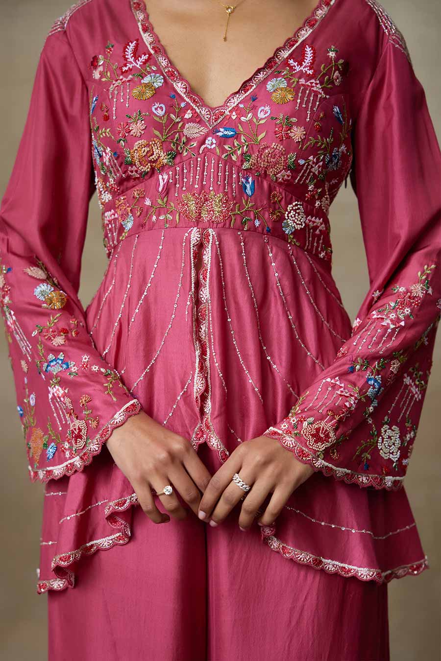 Rust Pink Lake Embroidered Top & Pant Co-Ord Set