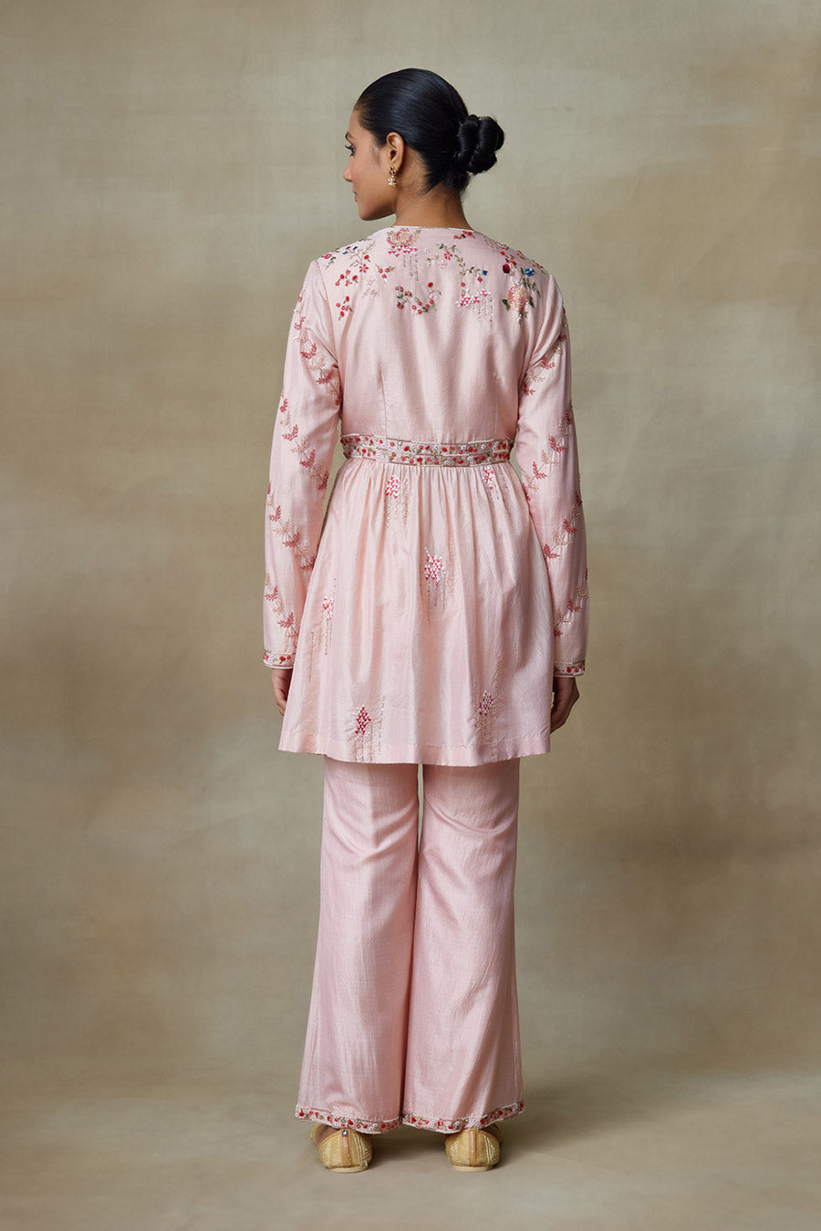 Rose Pink Petal Embroidered Tunic & Pant Set