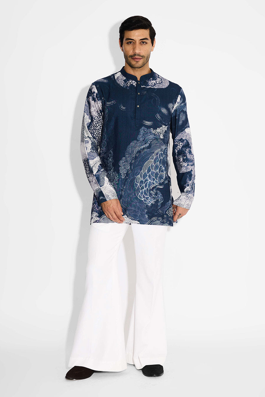 Blue Swirl Printed Short Kurta