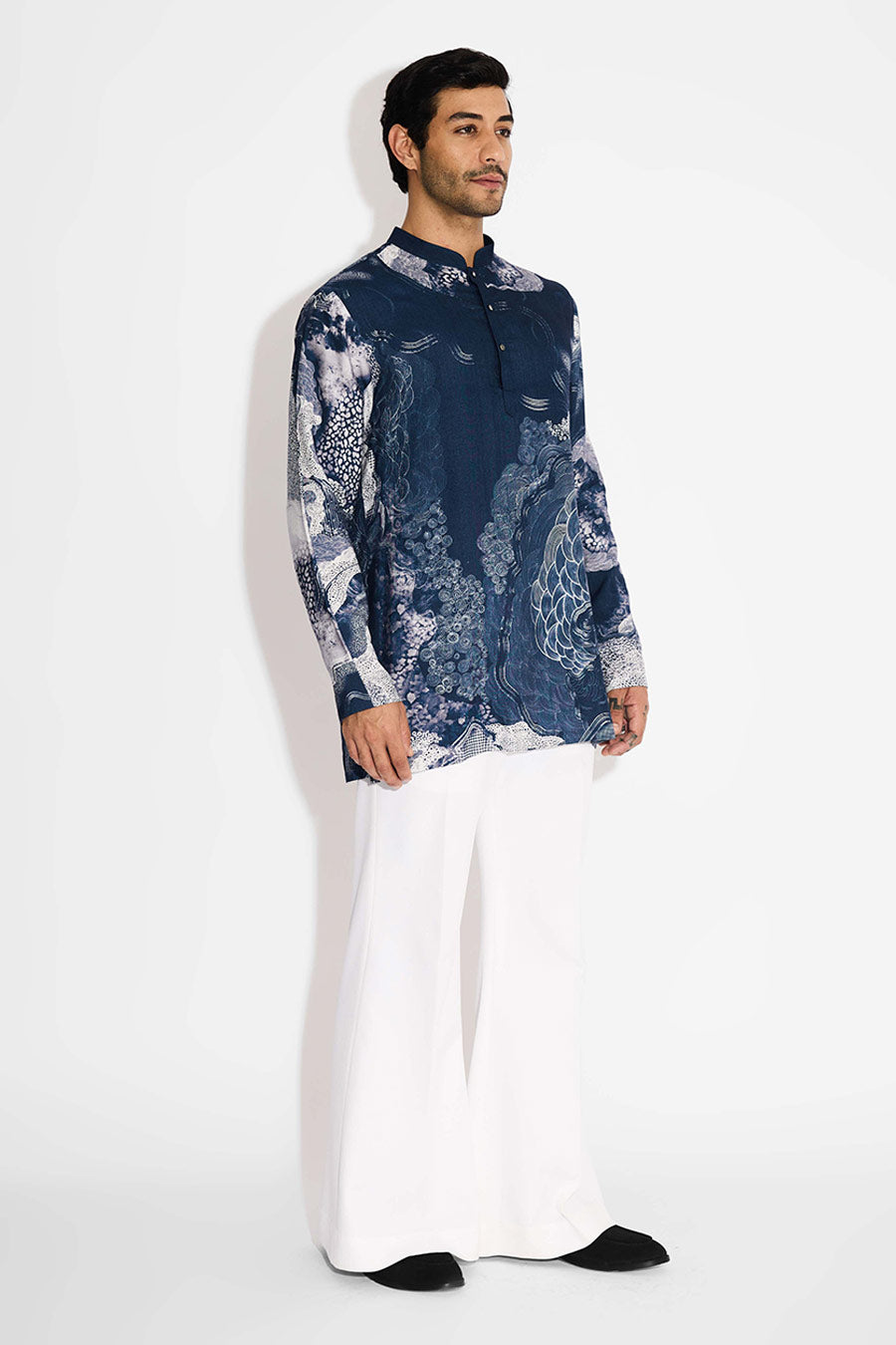 Blue Swirl Printed Short Kurta