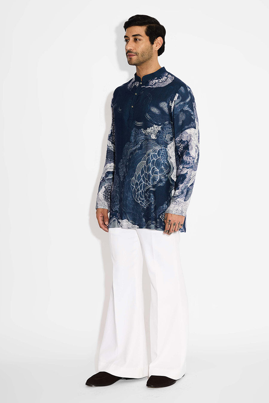 Blue Swirl Printed Short Kurta