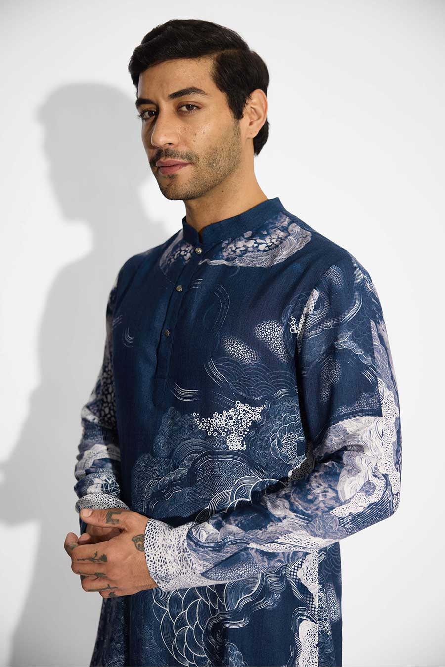 Blue Swirl Printed Short Kurta