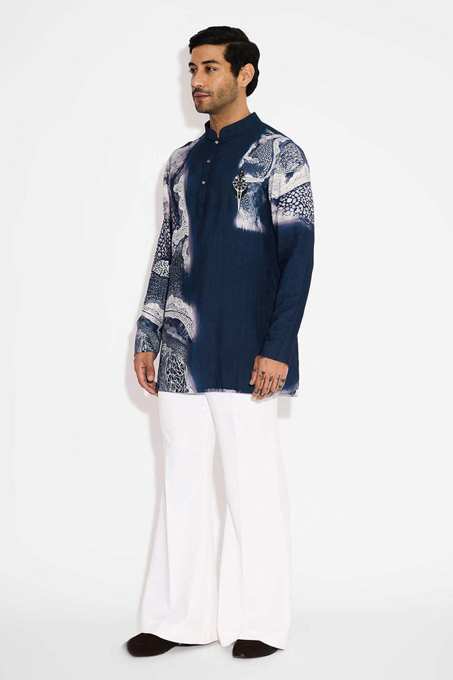 Blue Swirl Printed Short Kurta