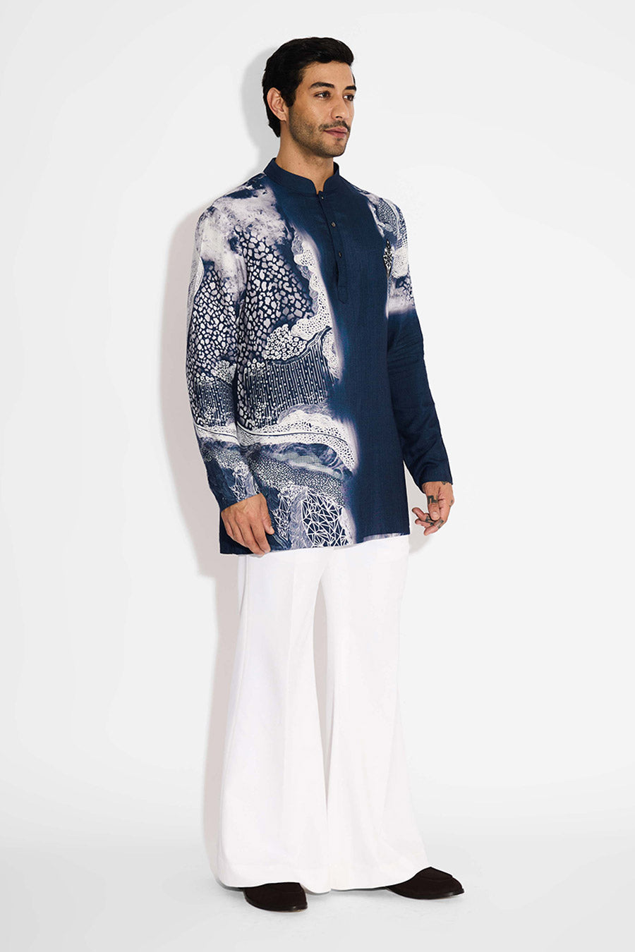 Blue Swirl Printed Short Kurta