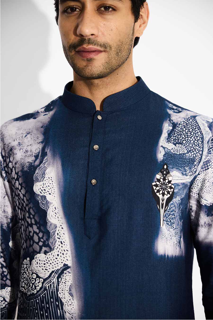 Blue Swirl Printed Short Kurta