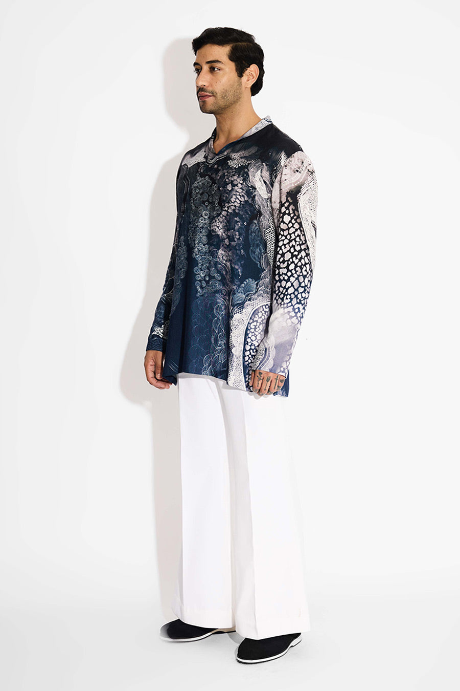 Blue Morph Swirl Printed Short Kurta
