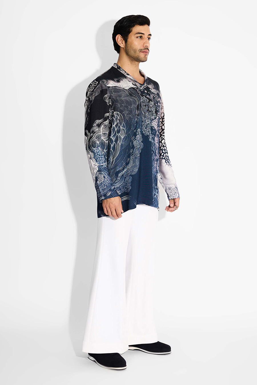 Blue Morph Swirl Printed Short Kurta