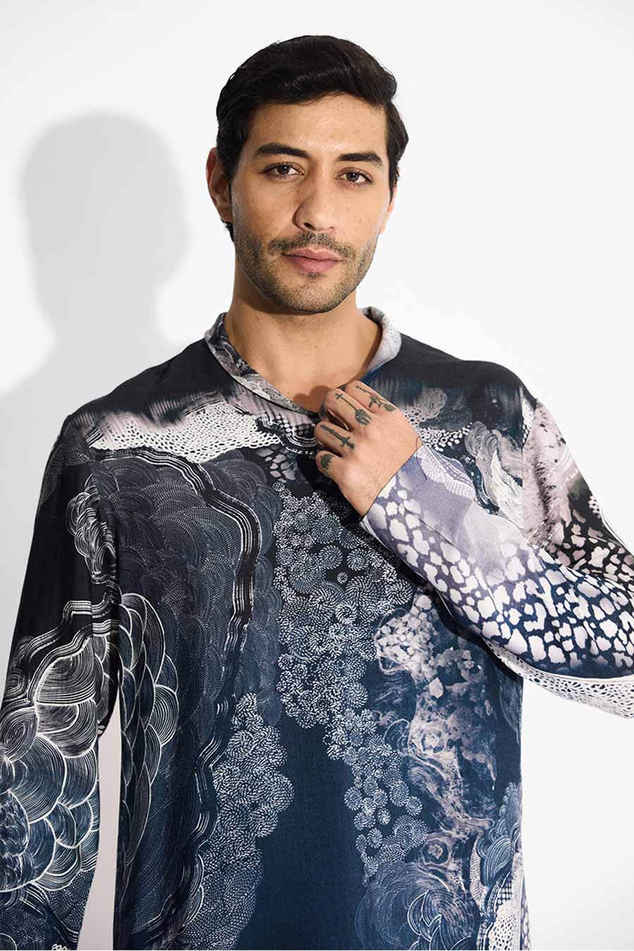 Blue Morph Swirl Printed Short Kurta