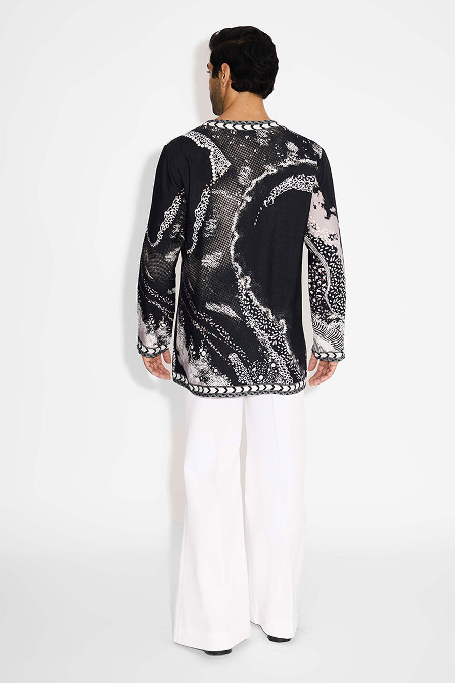 Black Morph Wave Printed Angrakha Kurta