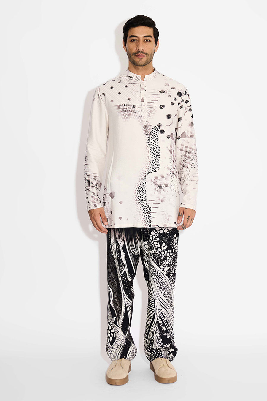 Ivory Dots Printed Short Kurta