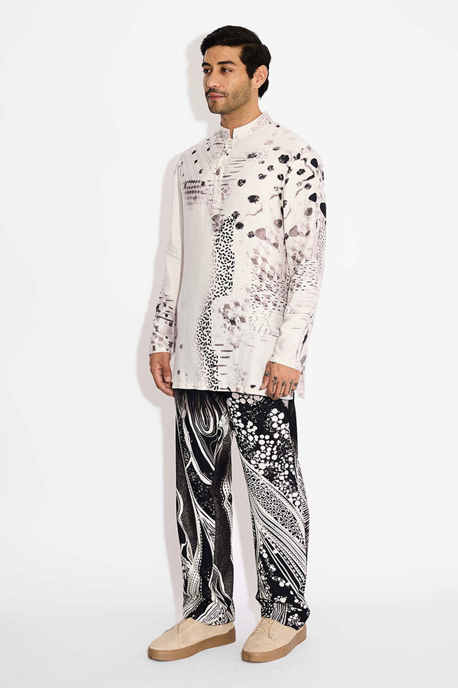 Ivory Dots Printed Short Kurta