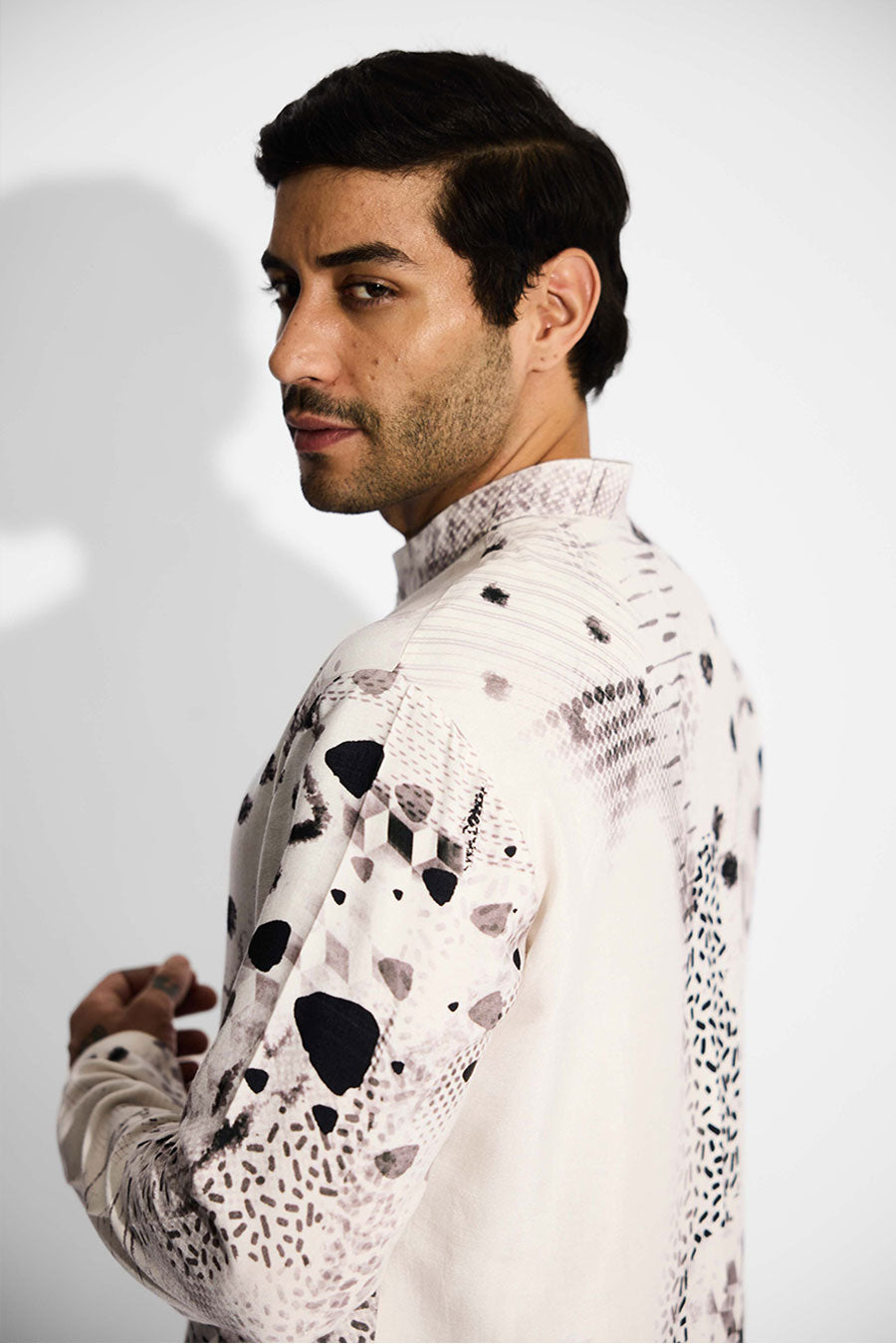 Ivory Dots Printed Short Kurta